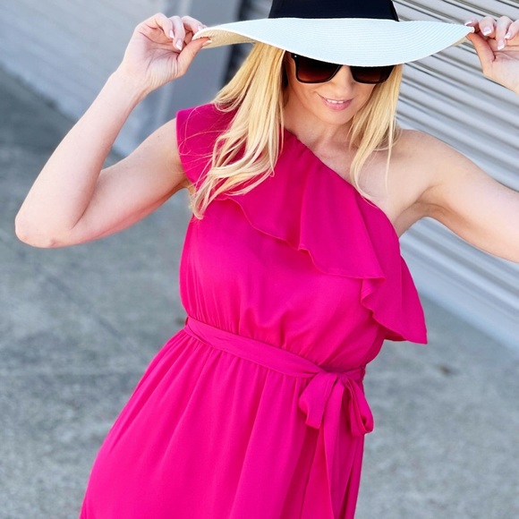 Fashion Icon One Shoulder Maxi Dress-Fuchsia - Picture 2 of 4